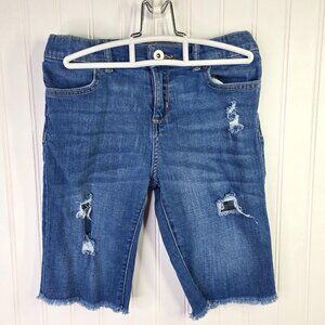 The Childrens Place Skimmer Shorts Girls 12 Blue Distressed Denim Raw Hem